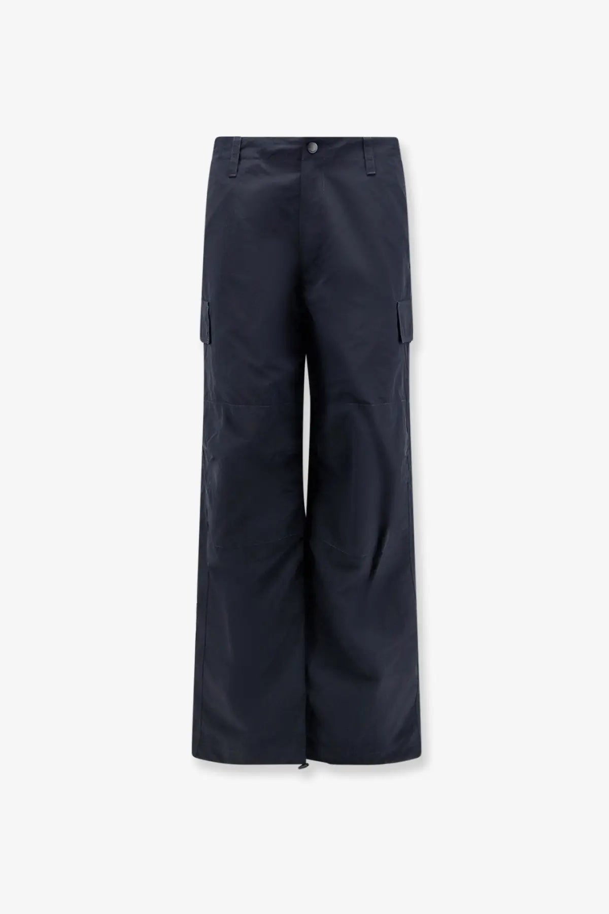 Burberry men sidcot navy blue nylon cargo trousers with wide legs and multiple side pockets