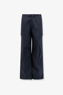Burberry men sidcot navy blue nylon cargo trousers with wide legs and multiple side pockets