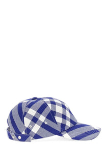 Burberry unisex baseball cap in blue and white plaid with a structured crown and adjustable strap
