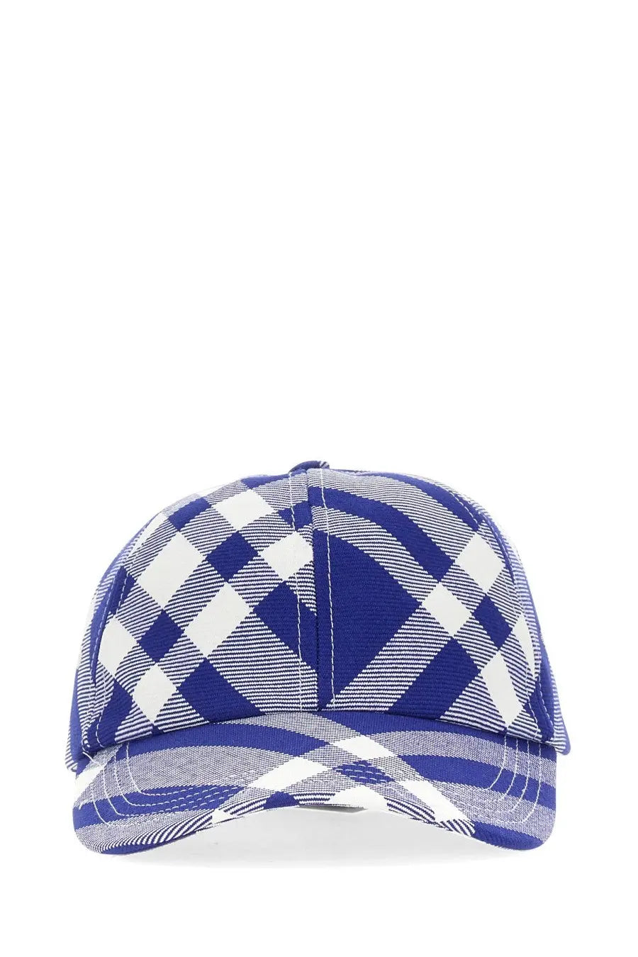 Burberry unisex blue and white plaid baseball cap with structured crown and curved brim in purple product line