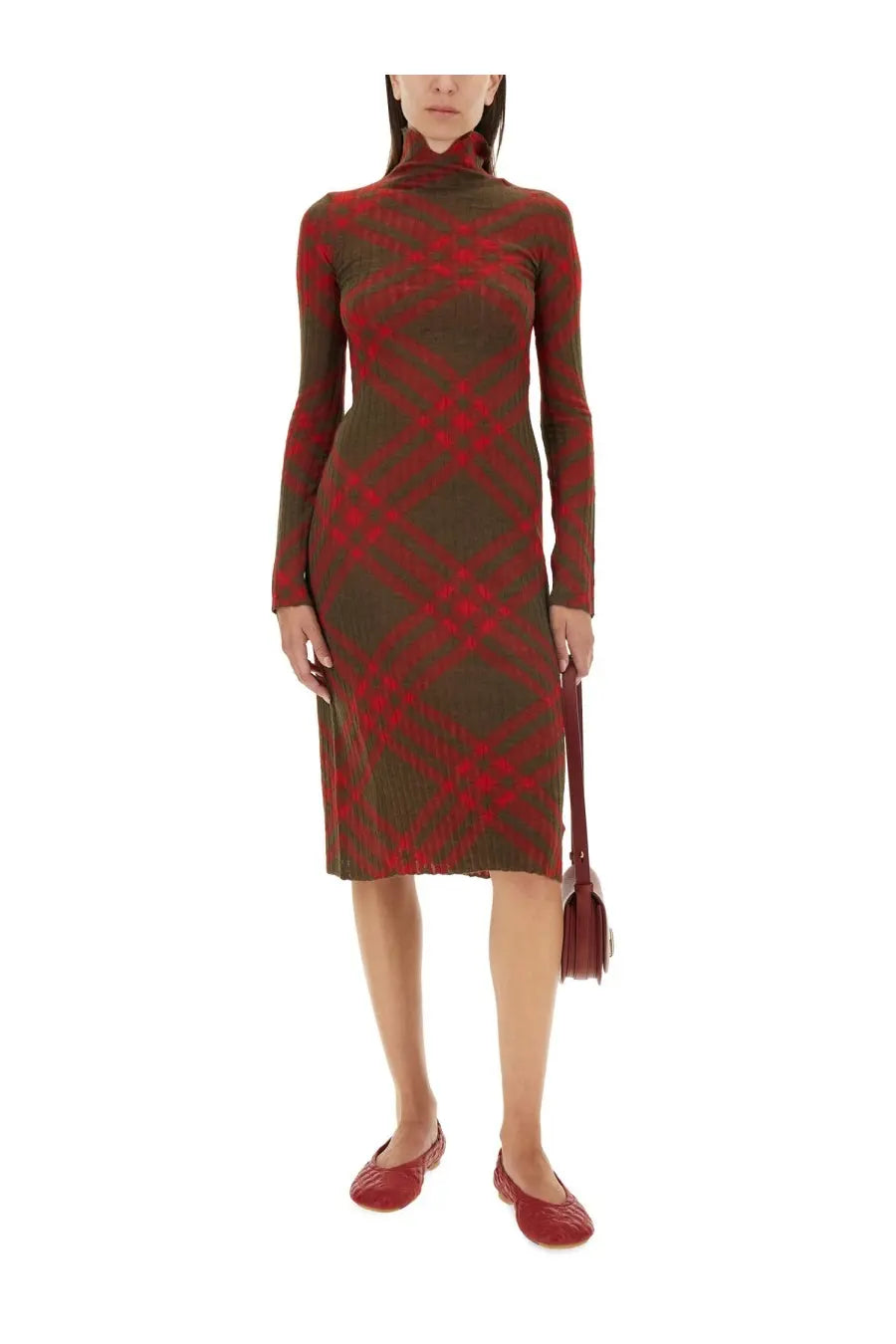 Burberry Women's Check Wool Blend Dress Red, view 2