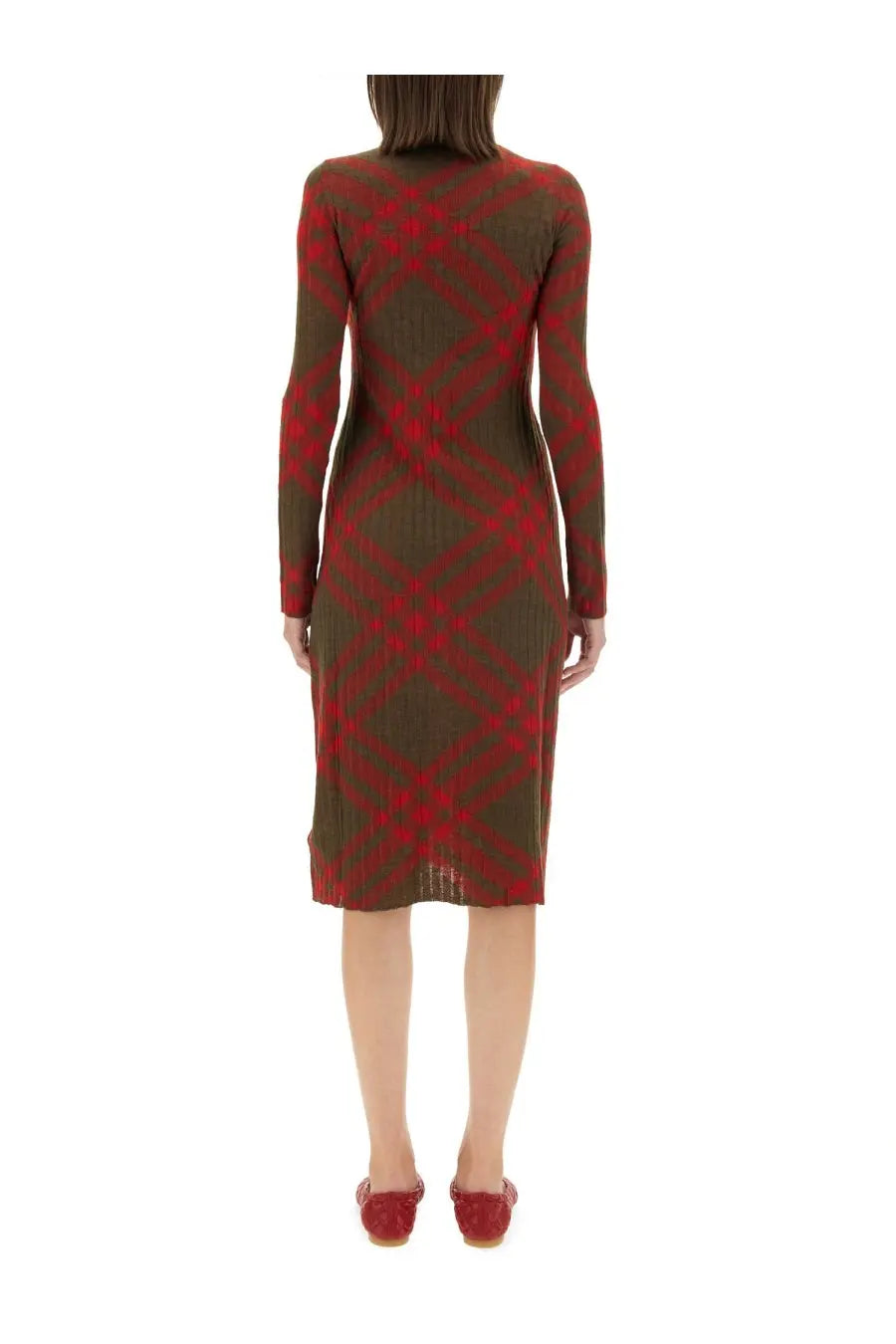 Burberry Women's Check Wool Blend Dress Red, view 3