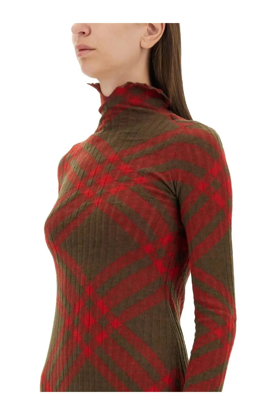 Burberry Women's Check Wool Blend Dress Red, view 4