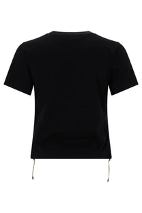 Burberry women’s black short-sleeved crop top with drawstrings at the hem in festival shirt style