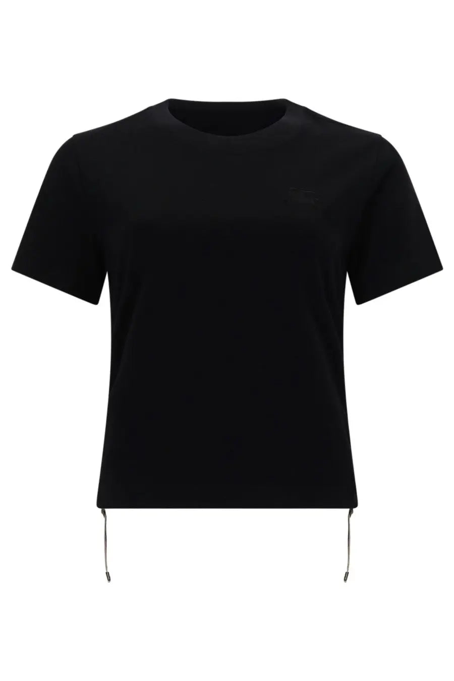 Burberry women’s festival black short-sleeved t-shirt with subtle logo on chest and drawstrings at hem