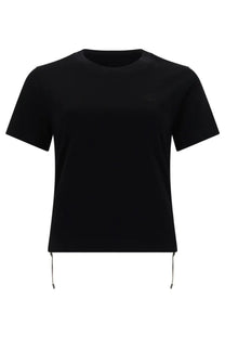Burberry women’s festival shirt black short-sleeved cotton t-shirt with subtle logo on left chest and hem drawstrings
