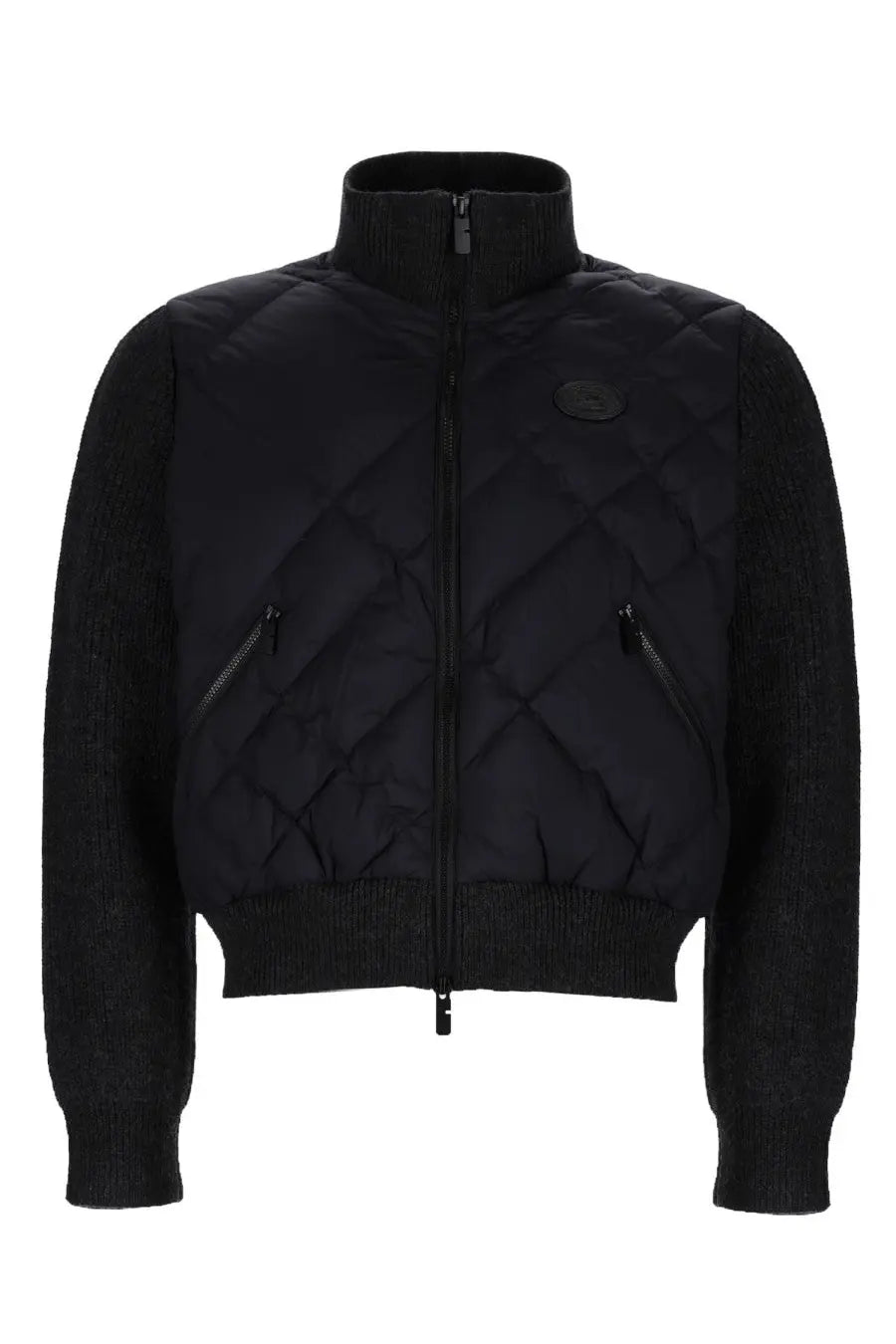 Burberry women’s Kelsley jacket black black quilted puffer jacket with ribbed knit sleeves collar and zipper closure