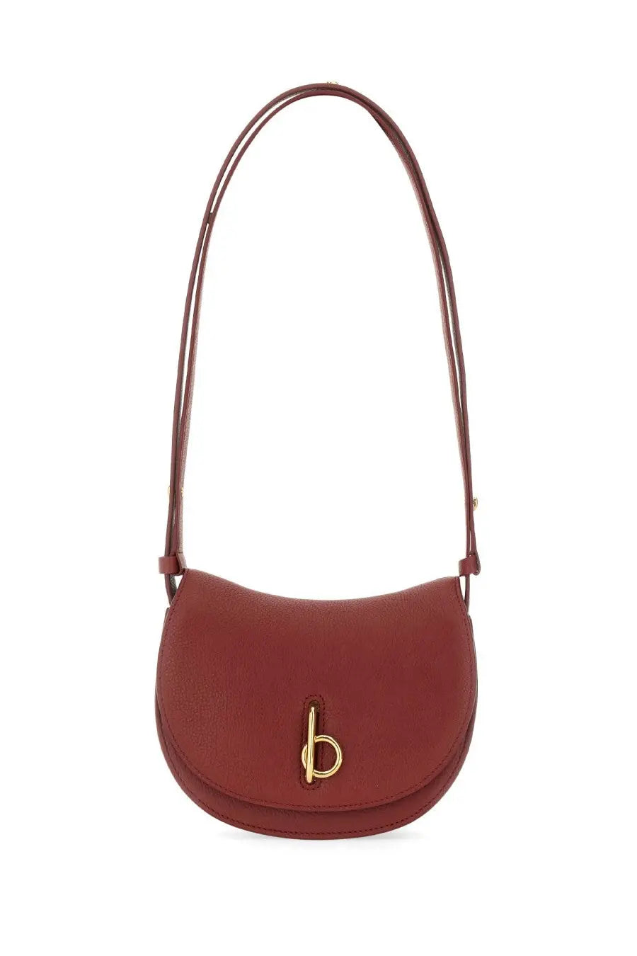 Burberry women’s mini rocking horse shoulder bag in burgundy leather with gold-tone b clasp