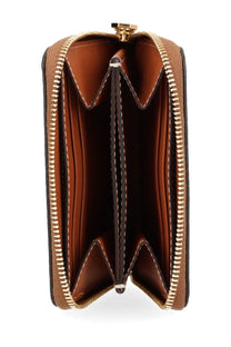 Burberry women’s portafoglio check beige brown leather wallet with gold-toned zipper and stitching front view