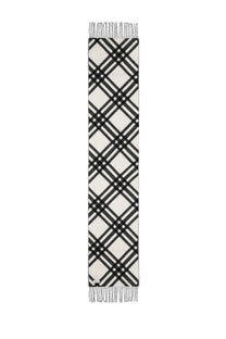 Burberry women’s scarf in black and white cashmere featuring a classic plaid check pattern with fringed ends