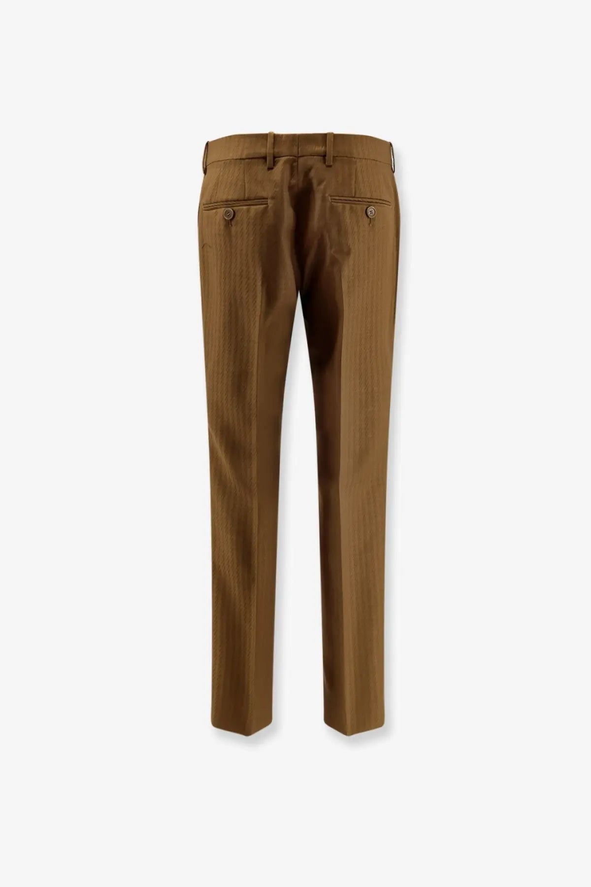 Brown burberry womens shelley wool and mohair trousers with tailored fit and buttoned back pockets back side view