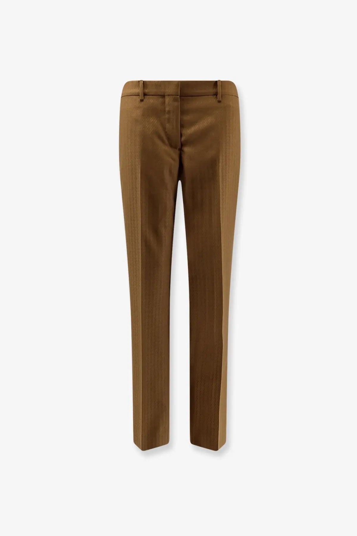 Burberry women’s brown wool and mohair tailored trousers with sleek straight-leg cut and subtle vertical stitching