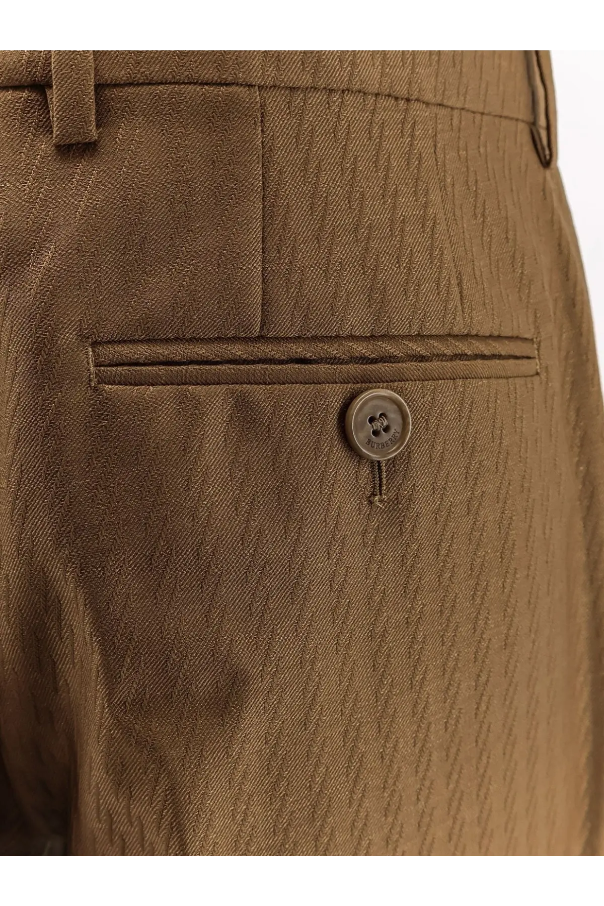 Burberry womens shelley wool and mohair trousers in brown tan herringbone pattern with subtle texture and matching button