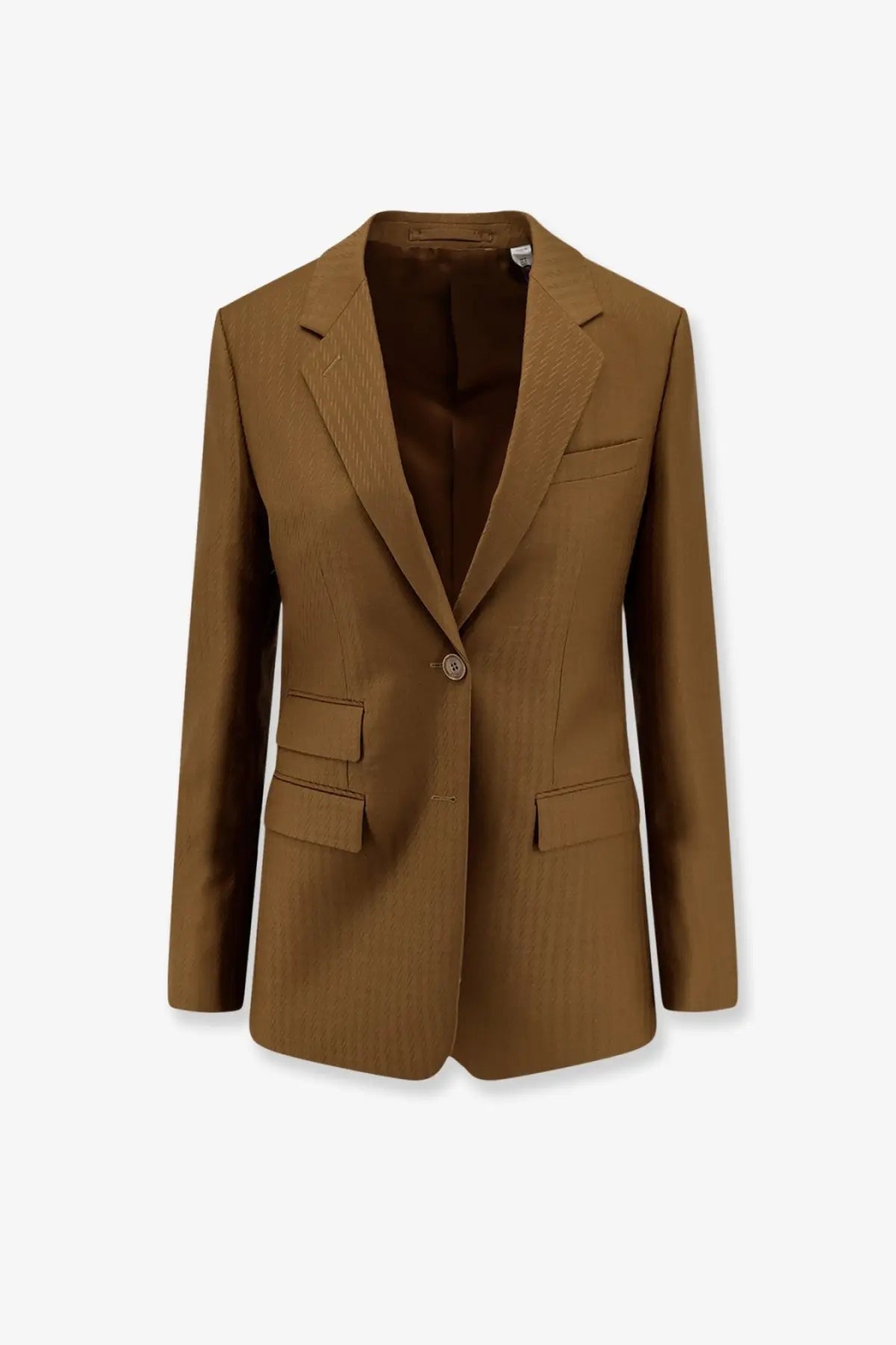 Burberry women’s siora wool and mohair blazer in camel with subtle pinstripe pattern and structured lapels