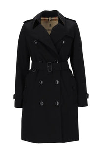 Burberry women’s trench doppiopetto kensington black double-breasted coat with belted waist in classic design