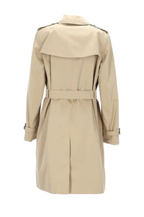 Burberry women’s trench Heritage Kensington beige coat with belted waist and classic collar in lightweight fabric
