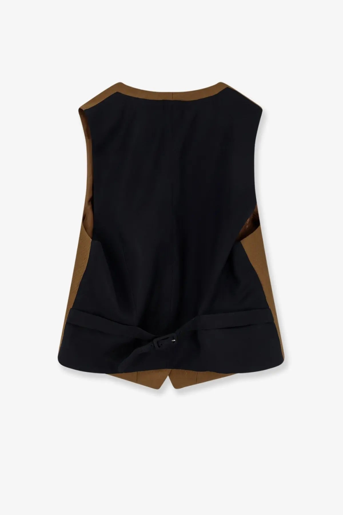 Burberry women’s warren black and tan wool and mohair sleeveless vest with tied waist detail in brown