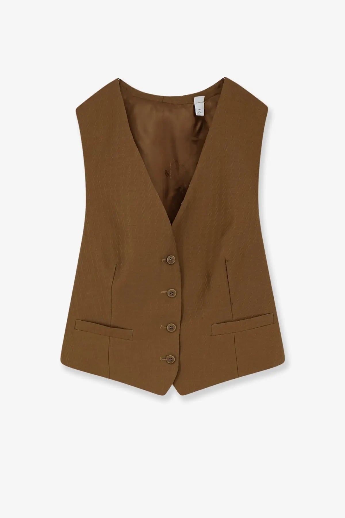 Burberry women’s Warren wool and mohair vest in camel with v neckline and four matching front buttons
