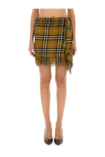 Olive and black plaid wool and cashmere mini skirt with fringe detailing from burberry womens collection