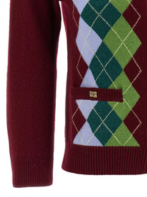 Ganni Burgundy Check Cardigan Red