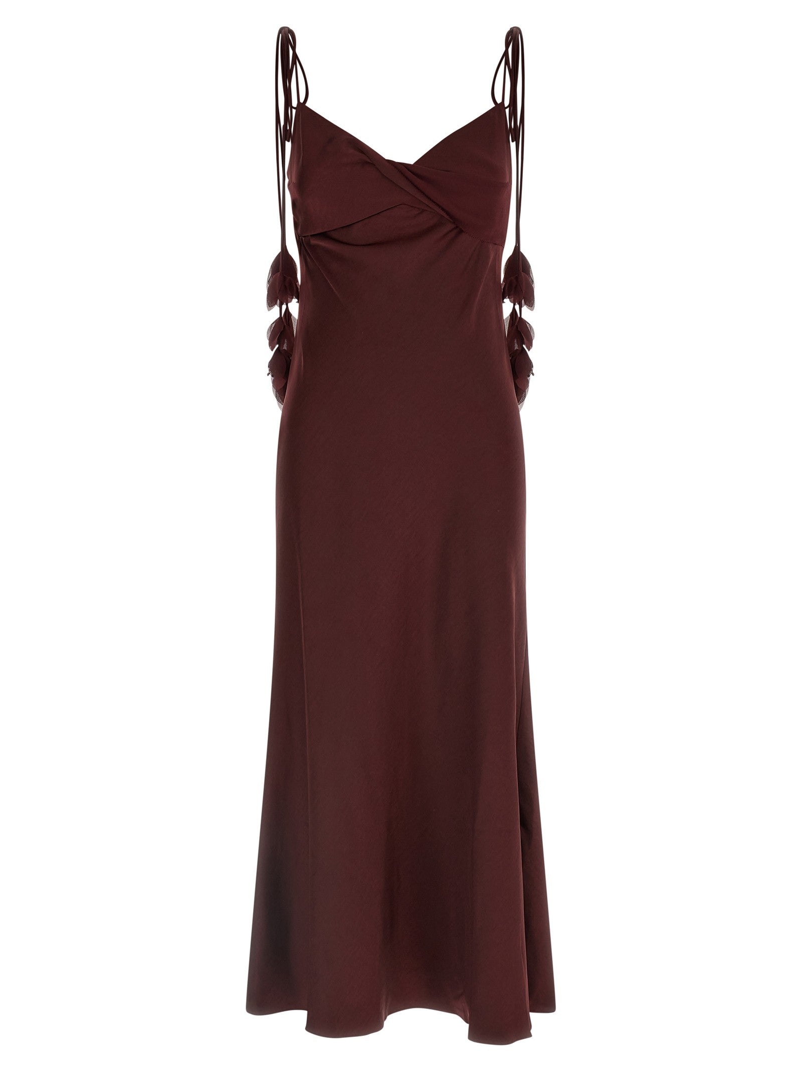 self-portrait Burgundy Satin Flower Midi Dress Red