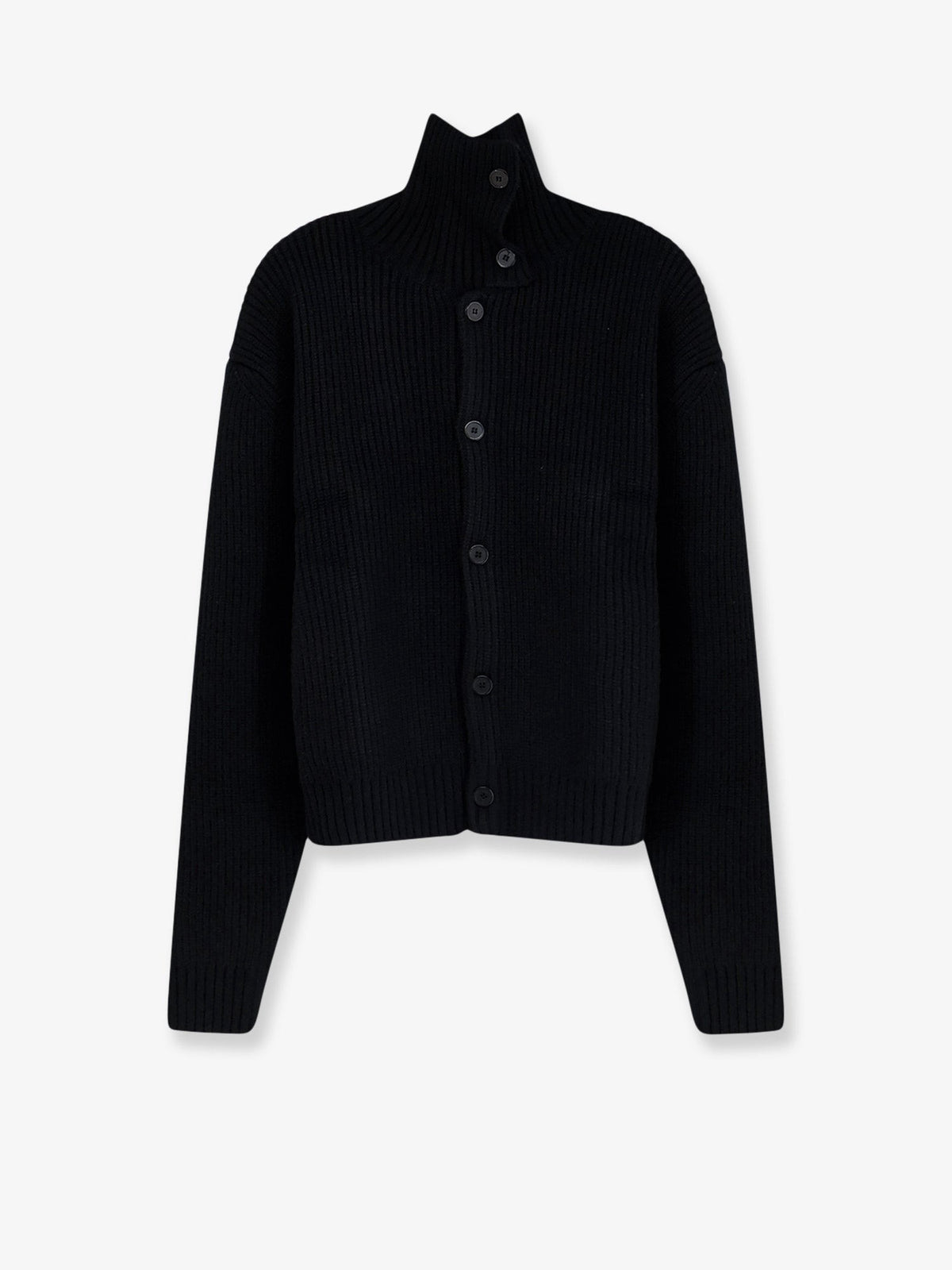 Tonywack Men's Button up Ribbed Wool and Cotton Cardigan Black