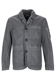C.P. Company men’s blazer Fili grey in gray textured cotton with black buttons and subtle sleeve logo patch