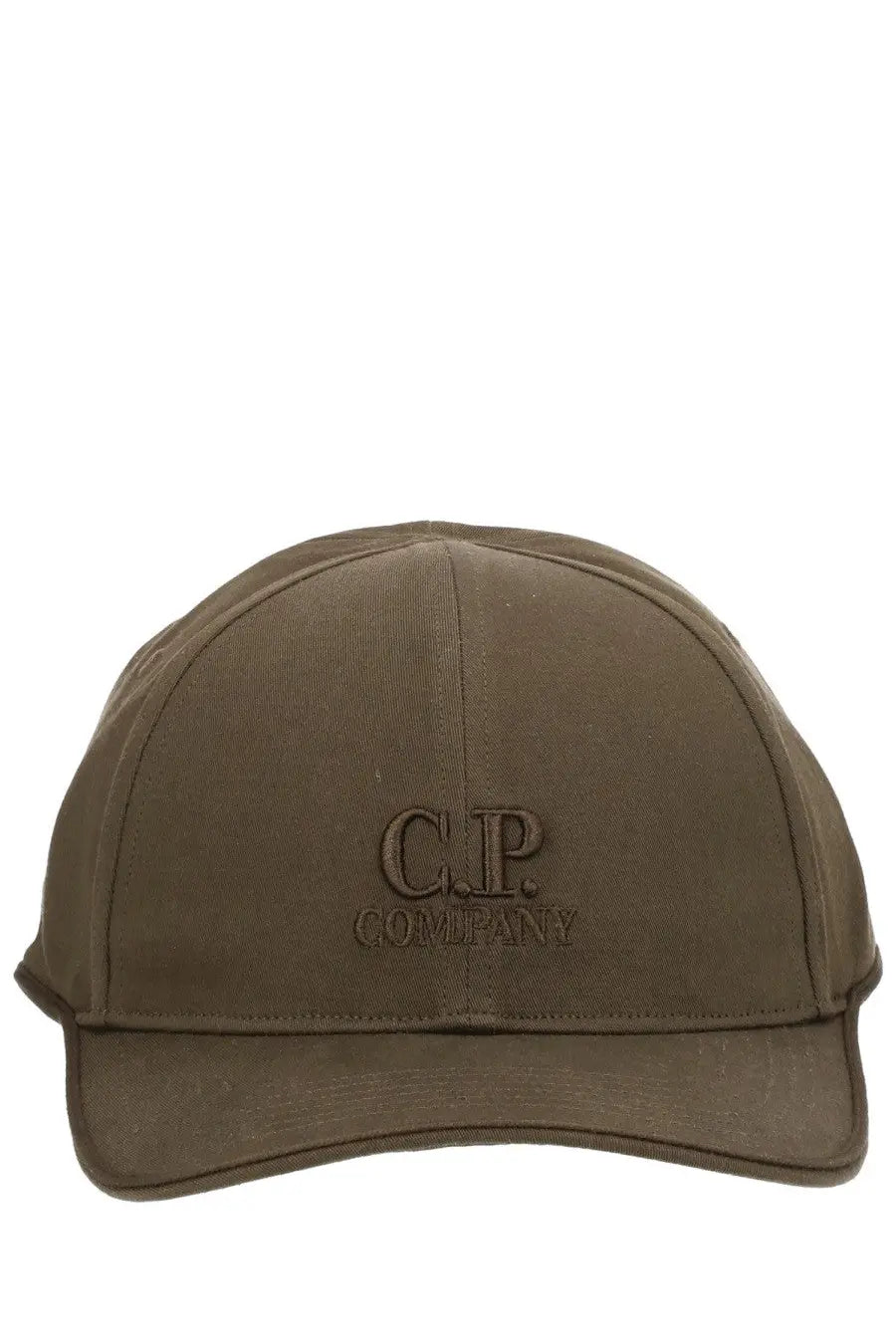 Olive green cotton gabardine baseball cap with embroidered c.p. logo from c.p. company men’s cappello collection