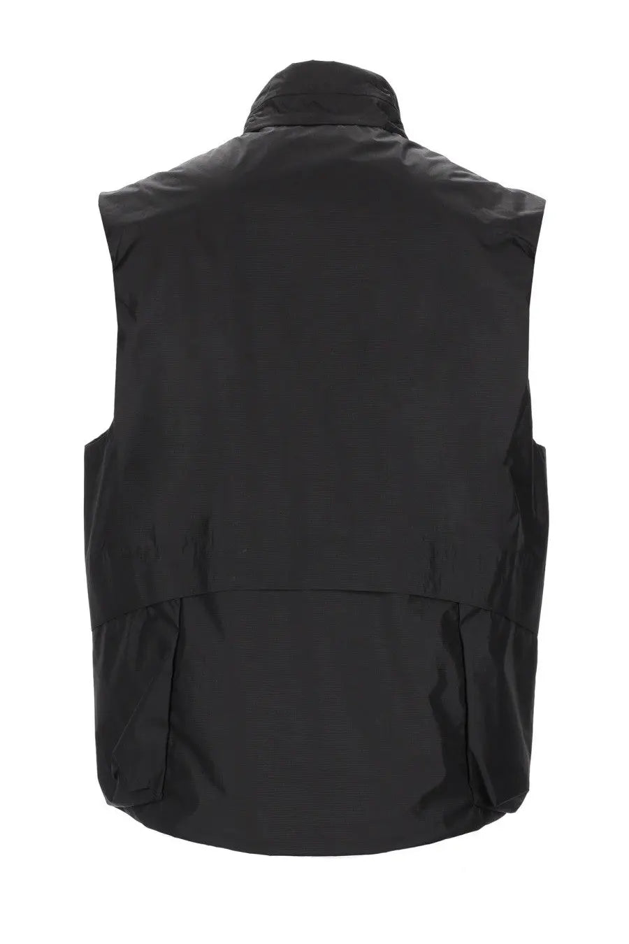 C.P. Company men’s black sleeveless gilet with high collar and two side pockets in a durable fabric