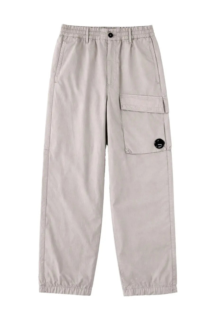 C.p. company men’s pantalone cargo con patch beige cargo pants with elastic waistband and black button accents