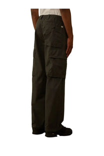 C.P. Company men’s pantalone cargo pants in contone green feature dark olive fabric with multiple large pockets and a wide-leg cut