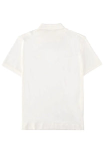 C.P. Company men’s polo white short-sleeved collared shirt with a clean minimalist design in soft cotton