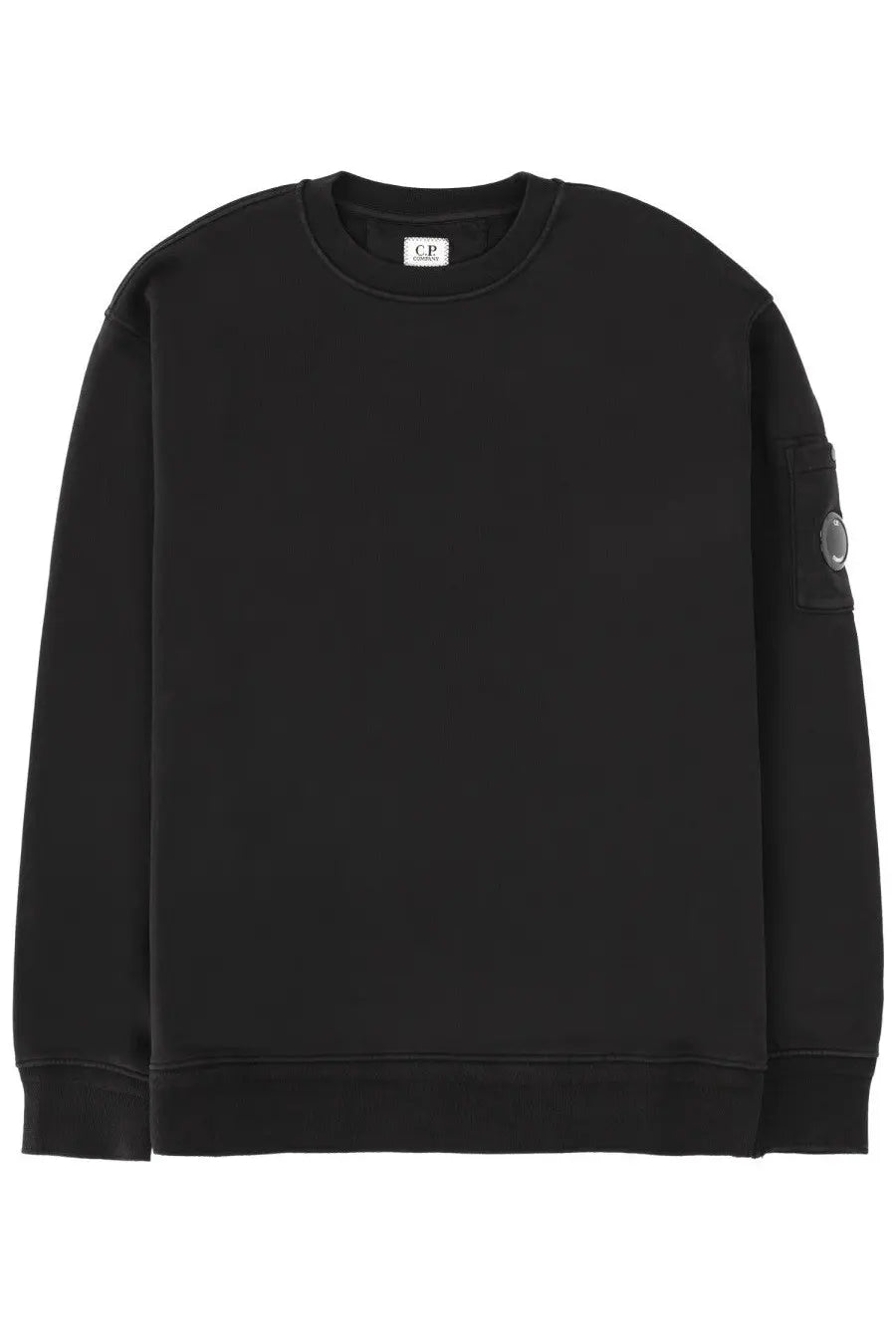 Black c.p. company men’s sweatshirt in cotton blend featuring a front pocket and logo detailing