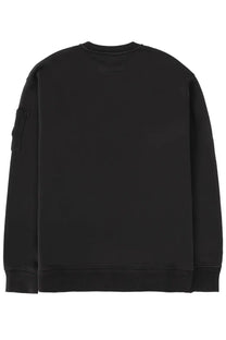 C.p. company men’s black crewneck sweatshirt with single patch pocket on left sleeve made from soft fabric