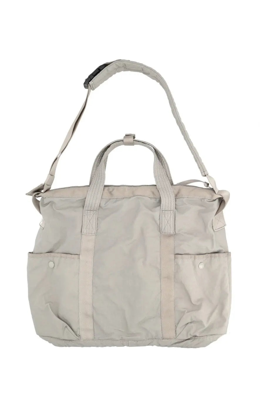 Light gray canvas shoulder bag with reinforced straps and front pockets C.P. Company unisex borsa tote in twill beige