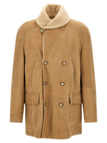 Brunello Cucinelli Caban Shearling Curly Beige