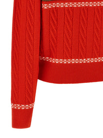 Guest In Residence Cable Collegiate Polo Sweater Red