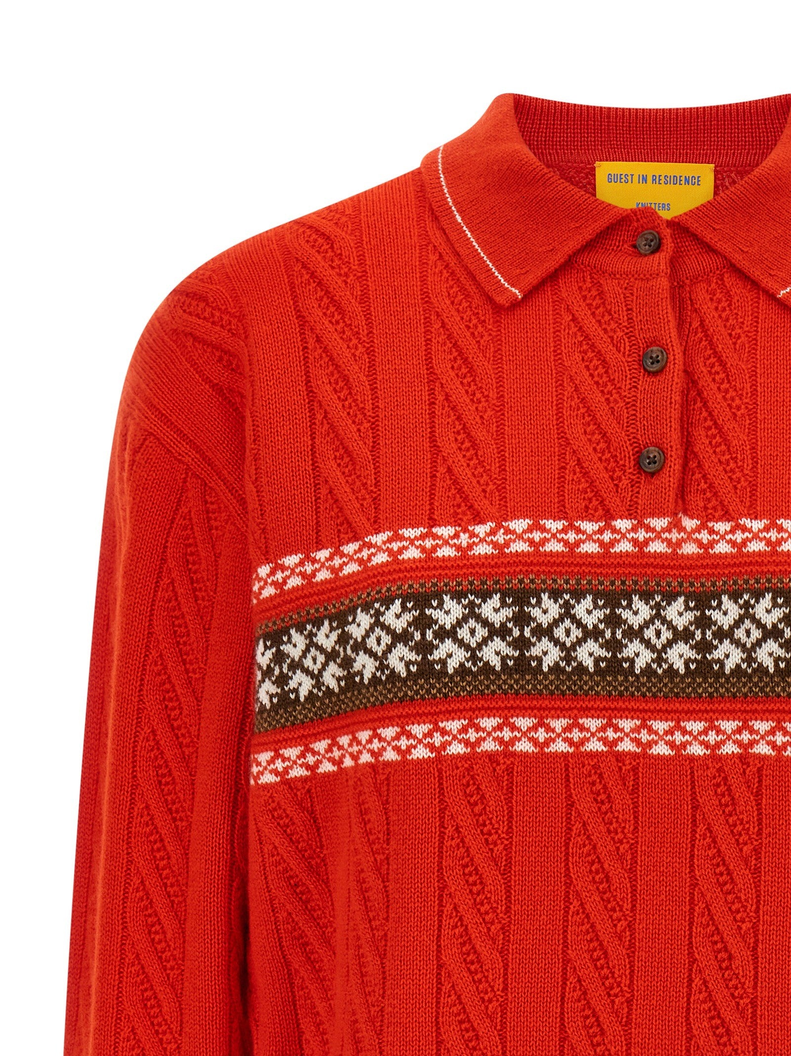 Guest In Residence Cable Collegiate Polo Sweater Red