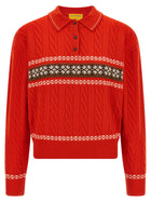 Guest In Residence Cable Collegiate Polo Sweater Red