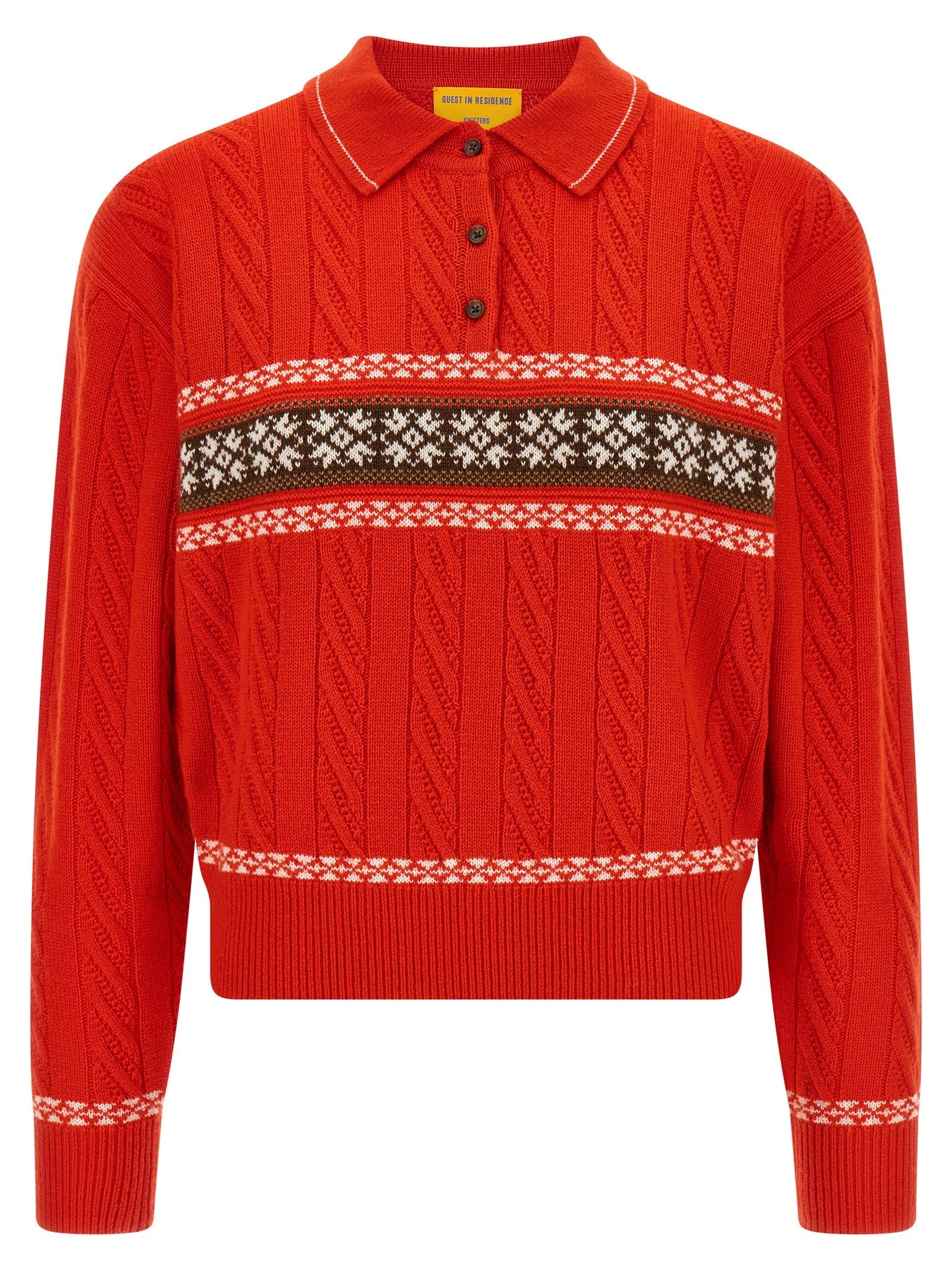Guest In Residence Cable Collegiate Polo Sweater Red