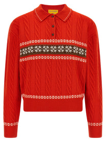 Guest In Residence Cable Collegiate Polo Sweater Red