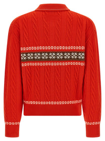 Guest In Residence Cable Collegiate Polo Sweater Red