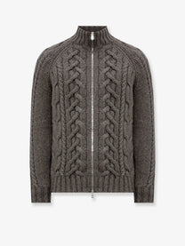 Brunello Cucinelli Men's Cable Knit Cardigan Army