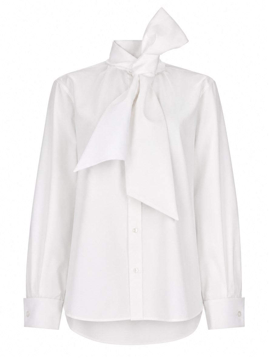 Saint Laurent Women's Camicia Con Collo Lavallière in Popeline White