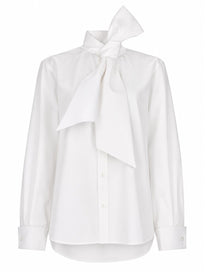 Saint Laurent Women's Camicia Con Collo Lavallière in Popeline White