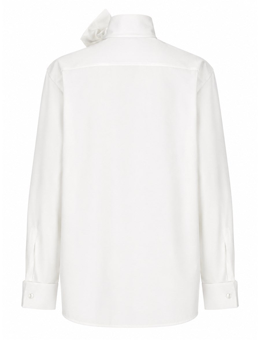 Saint Laurent Women's Camicia Con Collo Lavallière in Popeline White