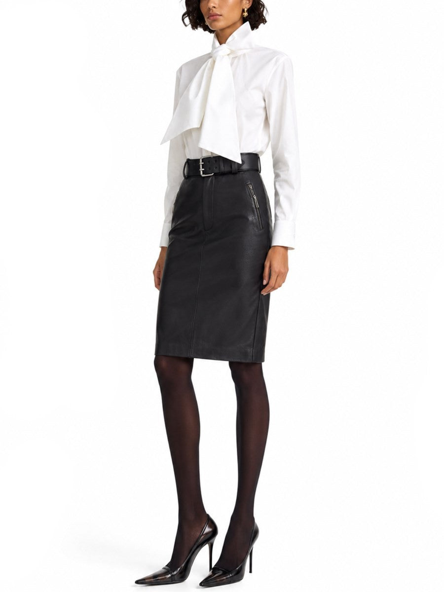 Saint Laurent Women's Camicia Con Collo Lavallière in Popeline White
