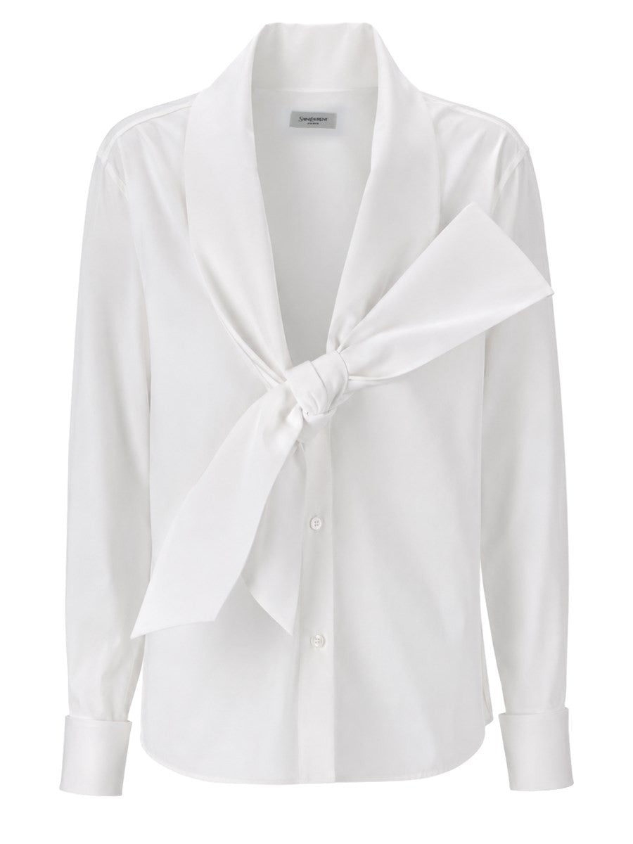 Saint Laurent Women's Camicia Con Collo Lavallière in Popeline White
