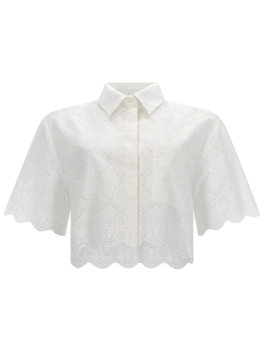 MSGM Women's Camicia Con Motivo Traforato White