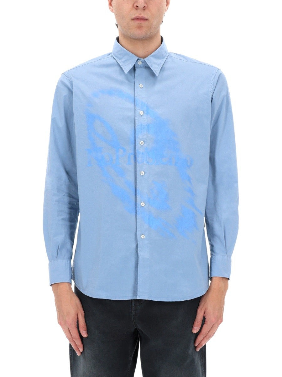 No Problemo Men's Camicia Con Stampa Blue